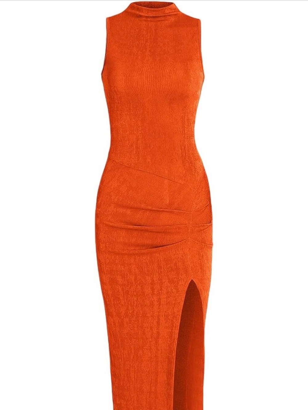 Sleeveless Orange Maxi Dress with Front Slit